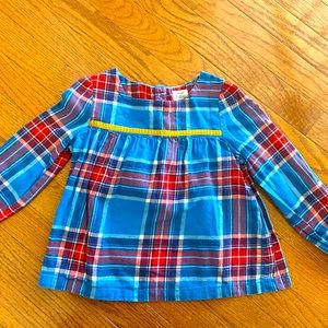 Mini Boden plaid flannel long sleeved top, size 3-4Y.